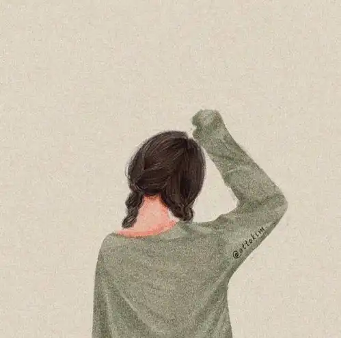 手绘头像女生黑白背影文