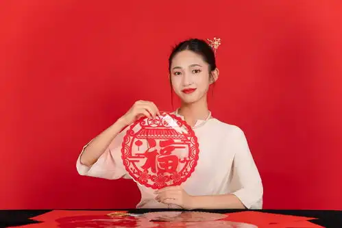 剪纸剪窗花新年龙年春节美女人物摄影图摄影图