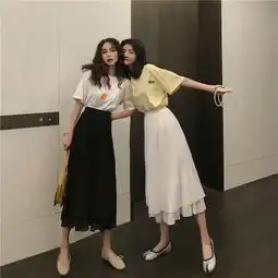 2019夏季新款女装仙女裙chic高腰百褶裙宽松中长款半身裙