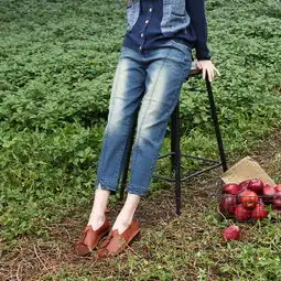 施悦名牛仔裤女2019春新款大码女装宽松欧美风牛仔裤高腰直筒九分牛仔裤a