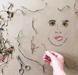 用落叶树枝画出的美女肖像,简直太美了