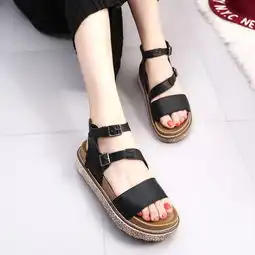 韩版一字扣凉鞋女平底厚底鞋2018夏季新款百搭沙滩鞋女鞋子潮