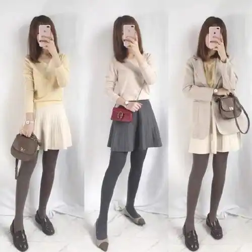小个子女生秋季气质穿搭针织衫搭配半身裙干净利落,保暖时髦