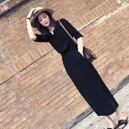 施悦名赫本长裙2019春装新款女装韩版黑色开叉长裙气质收腰显瘦连衣裙女a