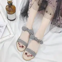 包邮夏季韩版罗马风学生蝴蝶结两穿沙滩鞋一字凉拖鞋