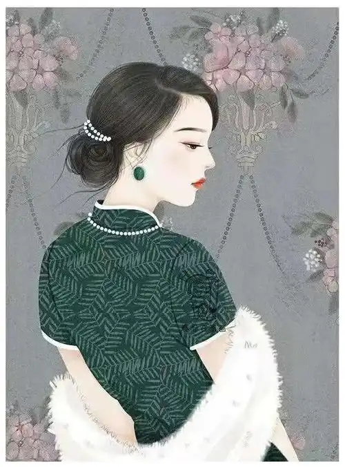 复古民国风手绘头像壁纸,优雅的旗袍女子,跃然纸上着实让人着迷