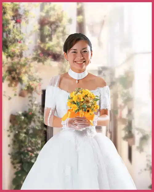 photoshop快速抠出手拿鲜花的婚纱美女