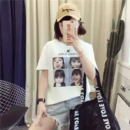 宽松休闲百搭个性时尚淑女都市字母人物2018年夏季创意t恤短袖