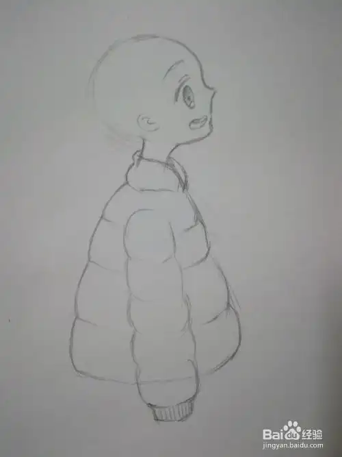 倒春寒穿着羽绒服的动漫少女手绘线稿教程