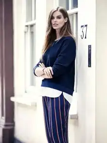 手机版澳大利亚美女模特robynlawley大展卡其条纹军装风格时装秀