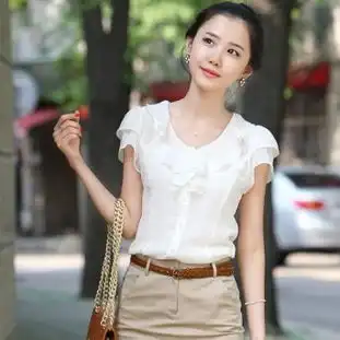 莎莱茜韩版淑女短袖衬衫韩版ol通勤衬衣优雅雪纺衬衫xy00208怎么样,好不好