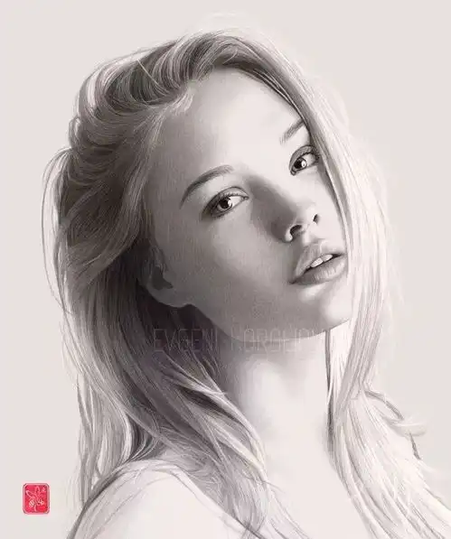 手绘黑白头像女超写实