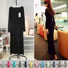 2012秋装欧美风莫代尔拖地长裙女纯色圆领长袖休闲连衣裙