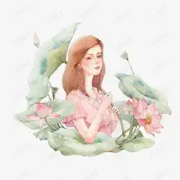小清新水彩手绘荷花少女素材图片免费下载高清卡通手绘png千库网图片编号6348535