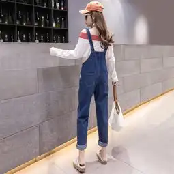 实拍现货2019春季新款肉完减龄少女休闲牛仔背带裤女