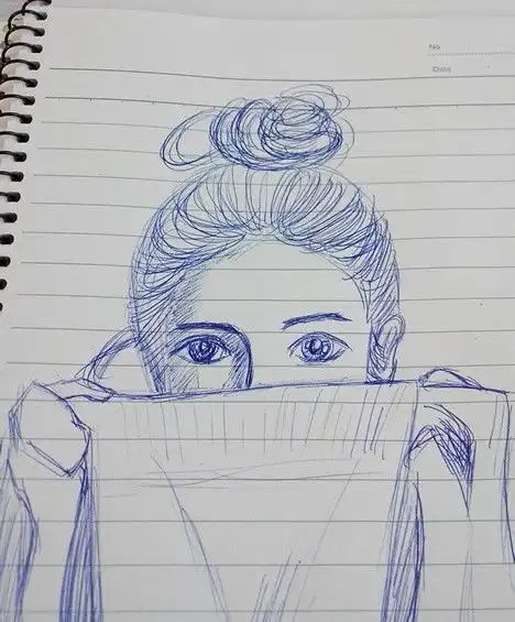 手绘素描黑白圆珠笔画女生头像美美