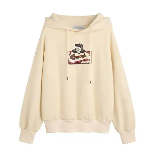 施悦名秋冬新款女装ins宽松加厚连帽韩版纯棉卡通加绒卫衣外套a