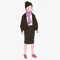 卡通手绘穿斑点半裙的美丽女孩图片素材其他格式下载动漫人物大全