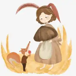 水彩手绘女孩和蘑菇狐狸手绘免抠图图片素材其他格式下载动漫人物大全