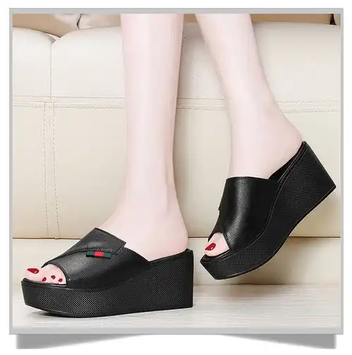 金丝兔拖鞋女夏季新款韩版松糕底百搭一字拖厚底时尚懒人室外女拖鞋3015