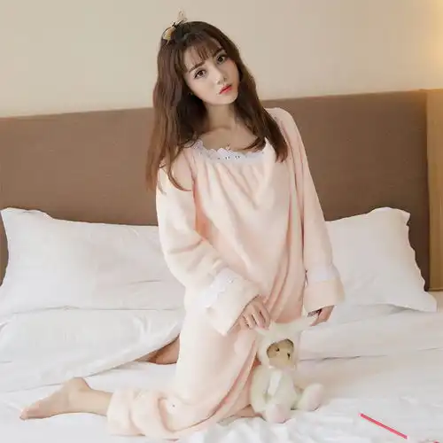 小清新珊瑚绒家居睡衣套装,甜美可爱,少女气质爆表