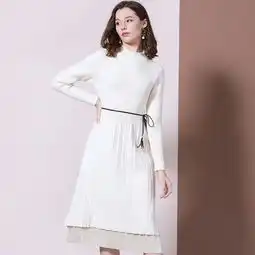 法米姿秋冬女装新款时尚简约拼接收腰显瘦百搭打底裙子假两件毛衣裙99359