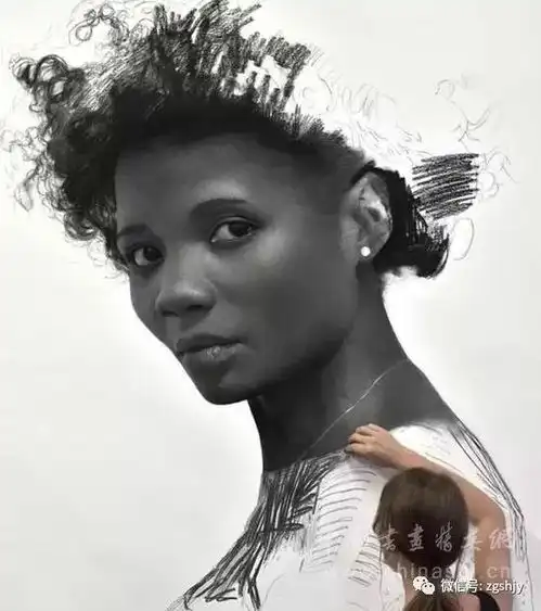 美女艺术家用一根木炭条画出巨型黑白照片