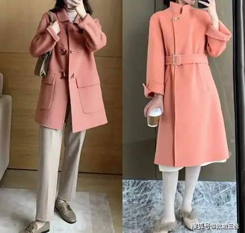 漂亮女生的粉色大衣穿搭,美丽甜美又减龄
