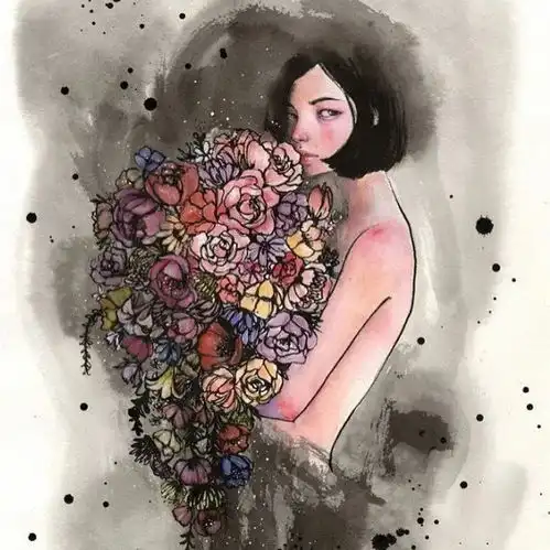 她手绘插画女孩,独特的气质,比任何头像壁纸还美