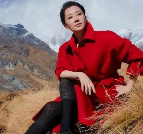 许晴气质太优雅,穿立领红大衣高级知性,展现女神气质