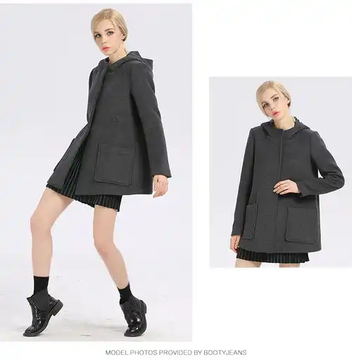 bootyjeans冬装新款女装欧美高端加厚羊毛妮子大衣连帽毛呢外套女中长款bj福卡商城