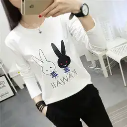 fx秋装新款韩版潮上衣女长袖t恤卡通兔子圆领宽松百搭打底衫