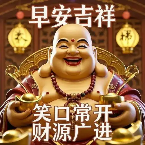 弥勒佛送福,笑口常开,保佑发财,财源广进,好运连连