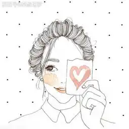 手绘女生头像卡通黑白空