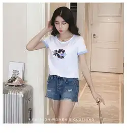 夏装新款韩版宽松卡通动物印花圆领短袖t恤女学生百搭白色打底衫