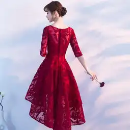 新品特惠新娘敬酒服短款2018新款长袖红色晚礼服女前短后长