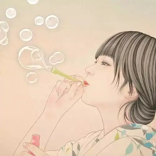 日本女画家的工笔画和服女子,有别致的美