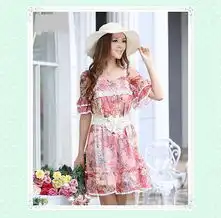 女甜美印花雪纺连衣裙碎花裙公主裙