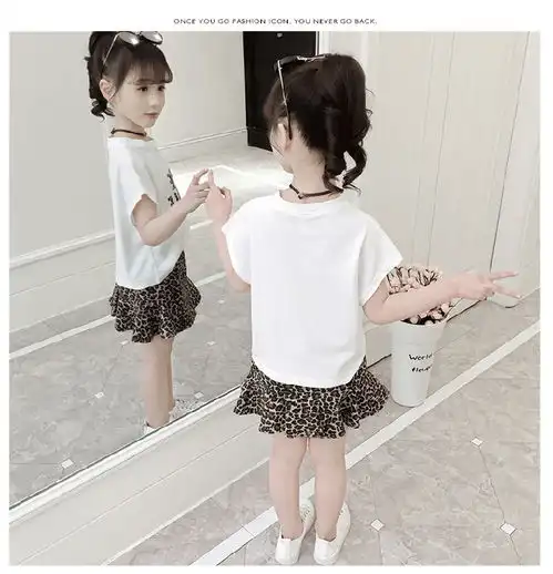 2019新款韩版童套装女童夏装中大童儿童字母豹纹裙两件套pwy