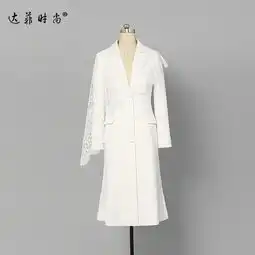 2018新款简洁优雅女装白色时尚修身中长款风衣收腰款过膝外套
