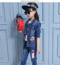 卡通女孩三件套春秋款3612岁韩版童装春装女童牛仔套装新款兔制包邮