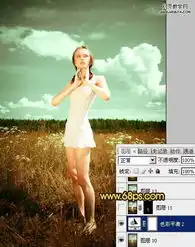 photoshop实例教程暗调青绿色旷野美女模特