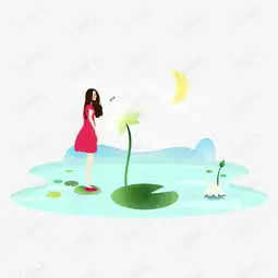 卡通插画风荷花与漂亮女孩素材图片免费下载高清psd千库网图片编号11550413