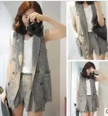 2013夏装新款欧美风时尚英伦立体剪裁加厚垫肩马甲西装两件套装潮