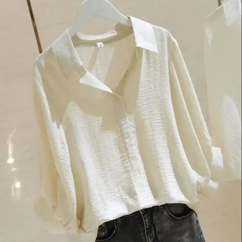 大码女装白色宽松衬衫女2020夏新款简约套头含棉v领蝙蝠袖衬衣