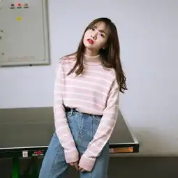 秋冬韩版学生套头毛衣女条纹修身短款半高领堆糖,美好生活研究所