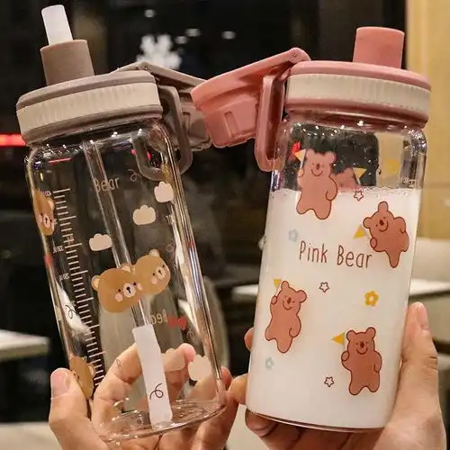 玻璃杯水杯女学生韩版可爱便携随手杯网红ins少女心耐高温吸管杯