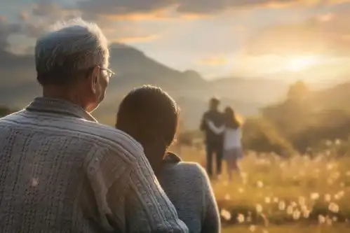 看夕阳的老人背影摄影图下载至来源处