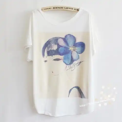 日系甜美宽松蝙蝠短袖t恤清新姐妹系兰花女堆糖,美好生活研究所