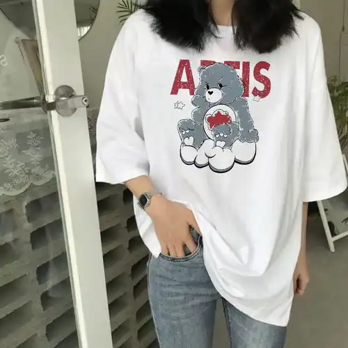 纯棉短袖t恤女ins潮夏季新款学生宽松韩版白色原宿风超火半袖上衣